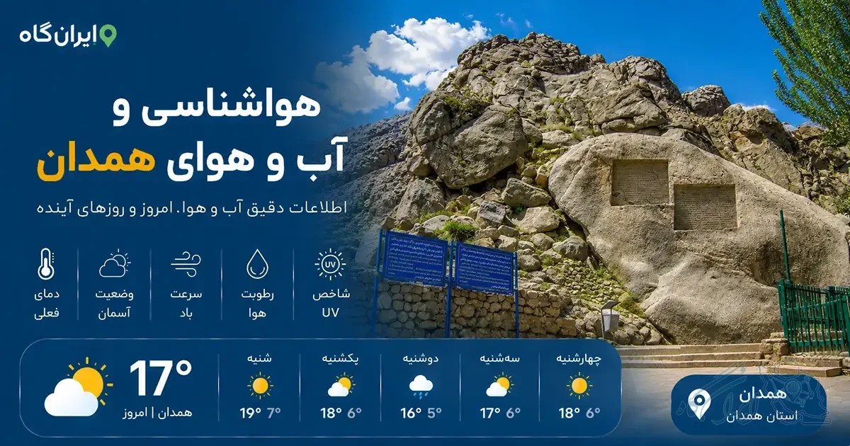 هواشناسی و آب و هوای همدان با نمای کتیبه‌های تاریخی گنجنامه