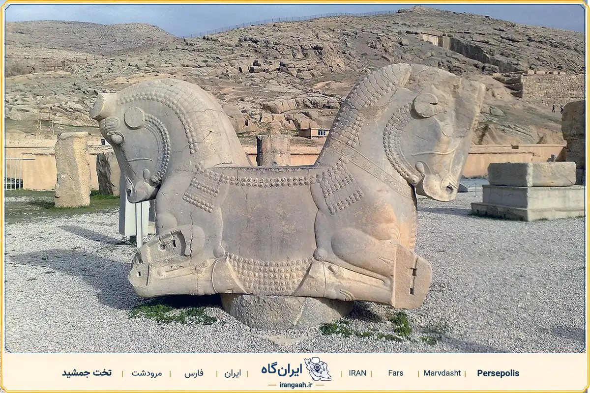 سرستون تخت جمشید بر روی زمین