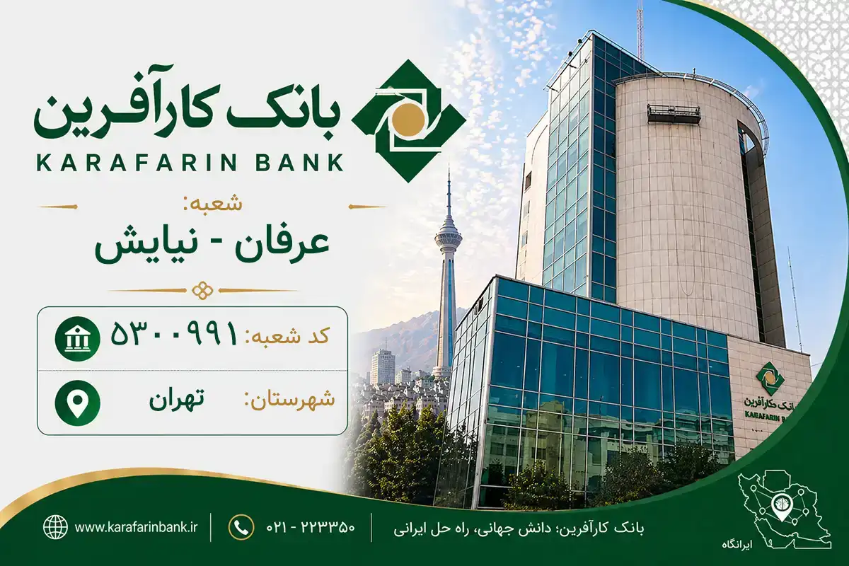 اطلاعات و مشخصات بانک کارآفرین شعبه عرفان نیایش تهران (کد 5300991)
