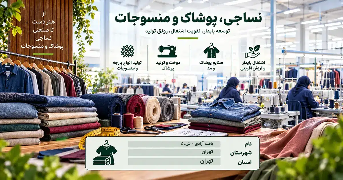 تصویر کسب‌وکار خدماتی نساجی، پوشاک و منسوجات بافت آزادی - ش. 2 در تهران