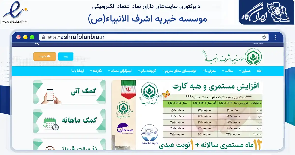 صفحه اصلی سایت موسسه خیریه اشرف الانبیاء(ص) به نشانی ashrafolanbia.ir که در زمینه نهادها، تشکل‌ها و سازمان‌ها با مرکزیت شمیرانات فعالیت دارد.