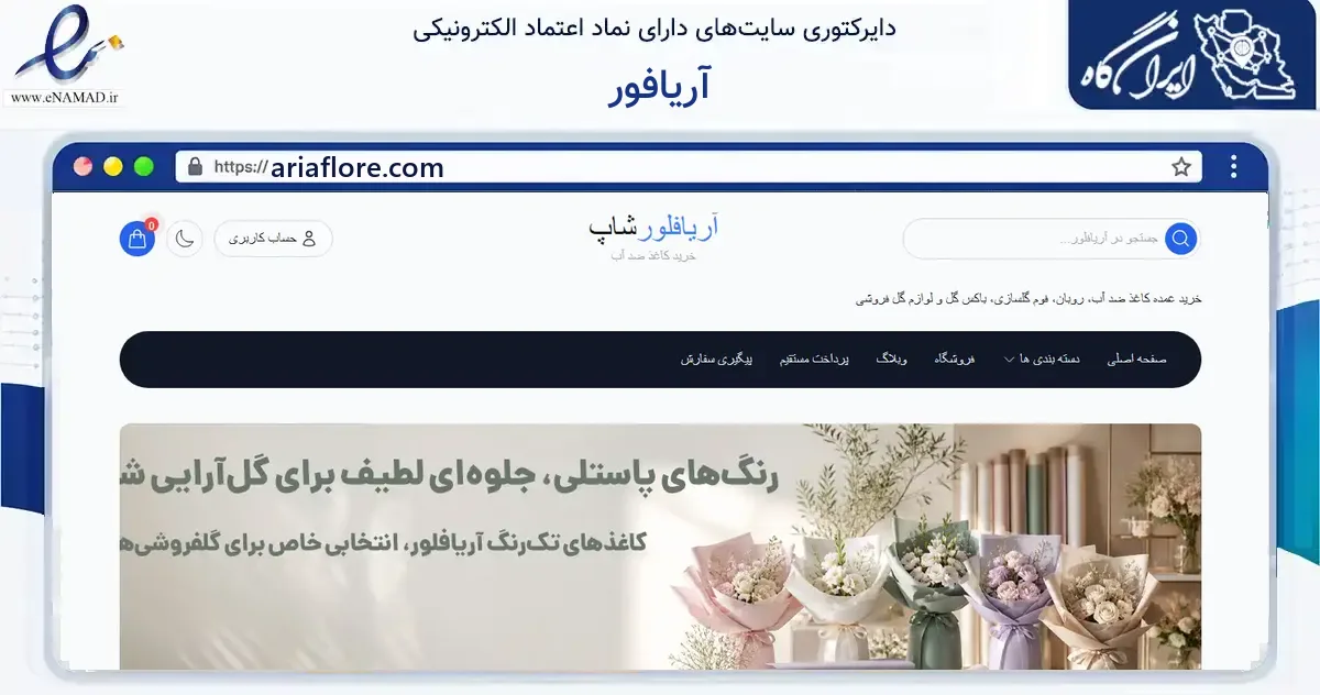 صفحه اصلی سایت آریافور به نشانی ariaflore.com که در زمینه فناوری اطلاعات، ارتباطات و دیجیتال با مرکزیت مشهد فعالیت دارد.