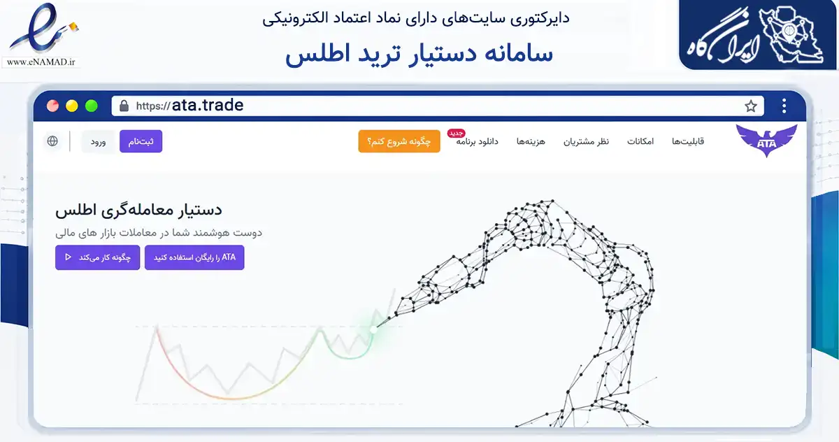 صفحه اصلی سایت سامانه دستیار ترید اطلس به نشانی ata.trade که در زمینه فناوری اطلاعات، ارتباطات و دیجیتال با مرکزیت تهران فعالیت دارد.