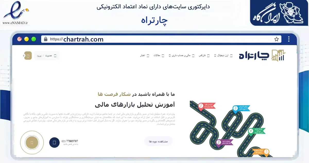صفحه اصلی سایت چارتراه به نشانی chartrah.com که در زمینه فناوری اطلاعات، ارتباطات و دیجیتال با مرکزیت تهران فعالیت دارد.