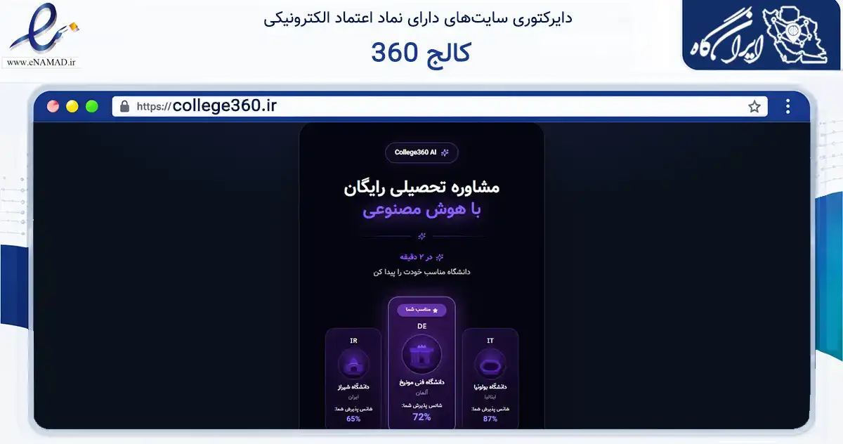 صفحه اصلی سایت کالج 360 به نشانی college360.ir که در زمینه فناوری اطلاعات، ارتباطات و دیجیتال با مرکزیت تهران فعالیت دارد.