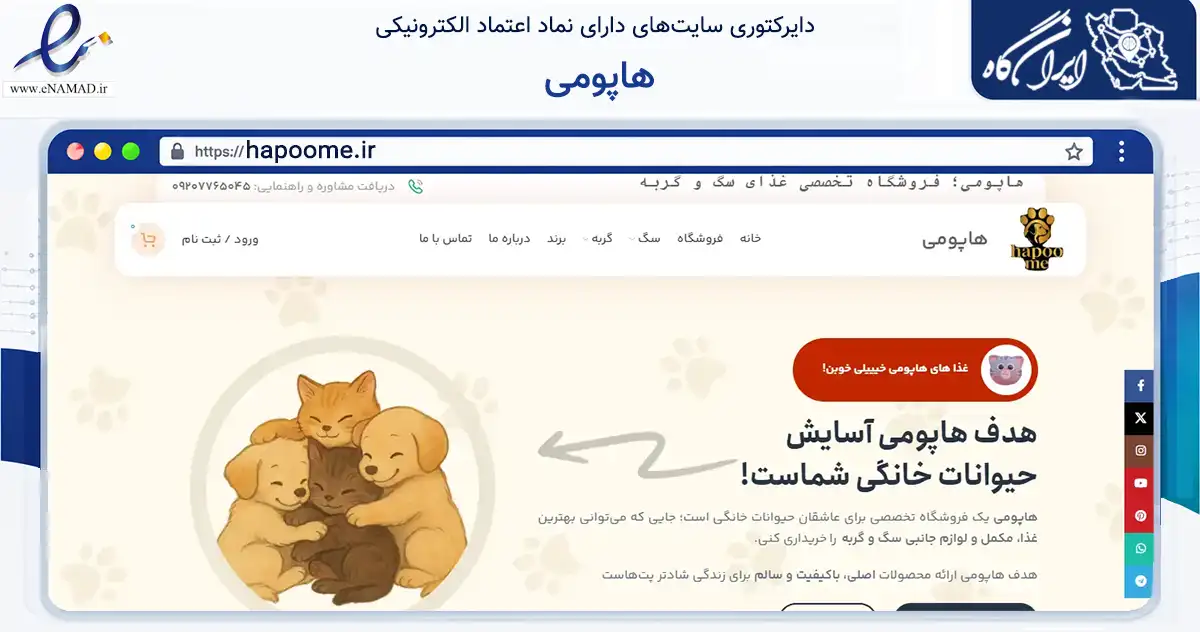 صفحه اصلی سایت هاپومی به نشانی hapoome.ir که در زمینه فناوری اطلاعات، ارتباطات و دیجیتال با مرکزیت تهران فعالیت دارد.