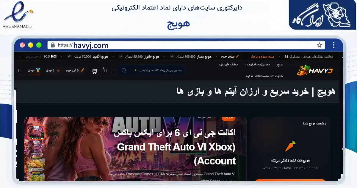 صفحه اصلی سایت هویج به نشانی havyj.com که در زمینه فناوری اطلاعات، ارتباطات و دیجیتال با مرکزیت تهران فعالیت دارد.