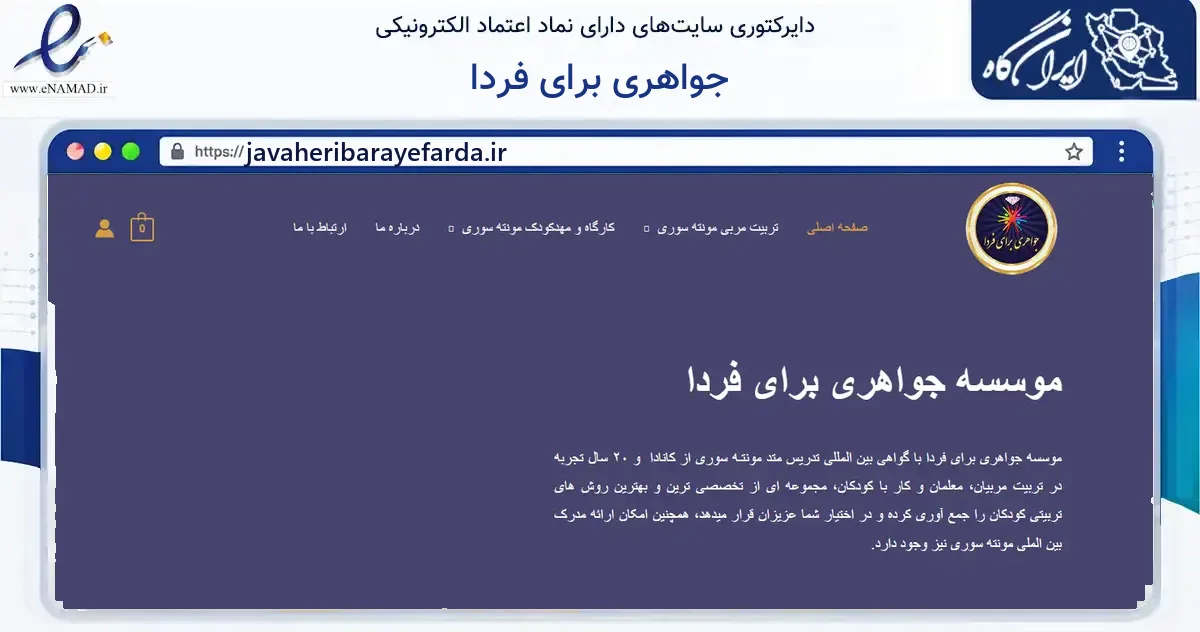 صفحه اصلی سایت جواهری برای فردا به نشانی javaheribarayefarda.ir که در زمینه فناوری اطلاعات، ارتباطات و دیجیتال با مرکزیت شمیرانات فعالیت دارد.