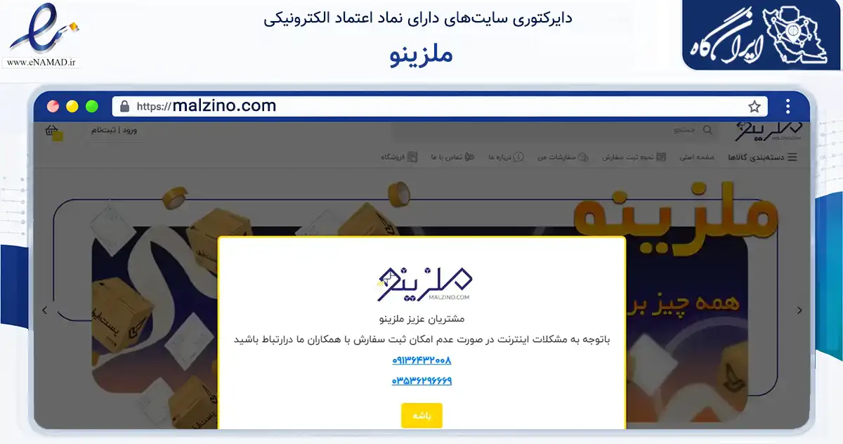 صفحه اصلی سایت ملزینو به نشانی malzino.com که در زمینه فناوری اطلاعات، ارتباطات و دیجیتال با مرکزیت یزد فعالیت دارد.