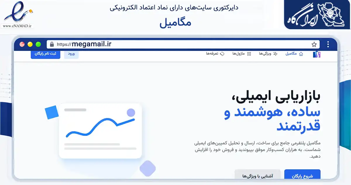 صفحه اصلی سایت مگامیل به نشانی megamail.ir که در زمینه فناوری اطلاعات، ارتباطات و دیجیتال با مرکزیت تهران فعالیت دارد.