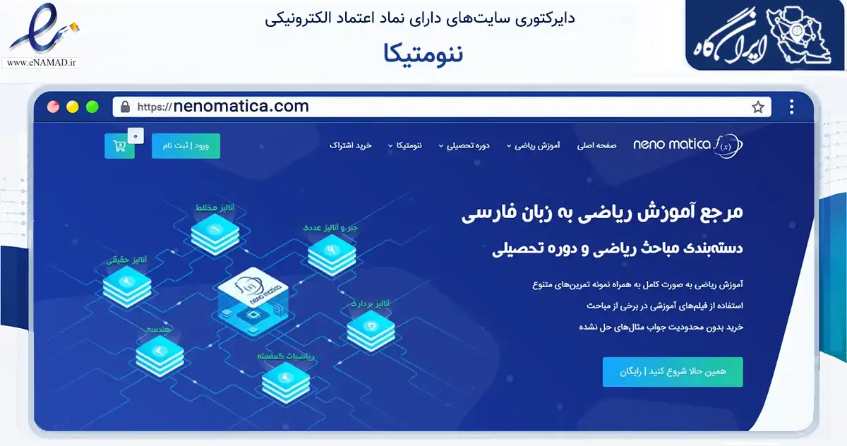 صفحه اصلی سایت ننومتیکا به نشانی nenomatica.com که در زمینه فناوری اطلاعات، ارتباطات و دیجیتال با مرکزیت شمیرانات فعالیت دارد.