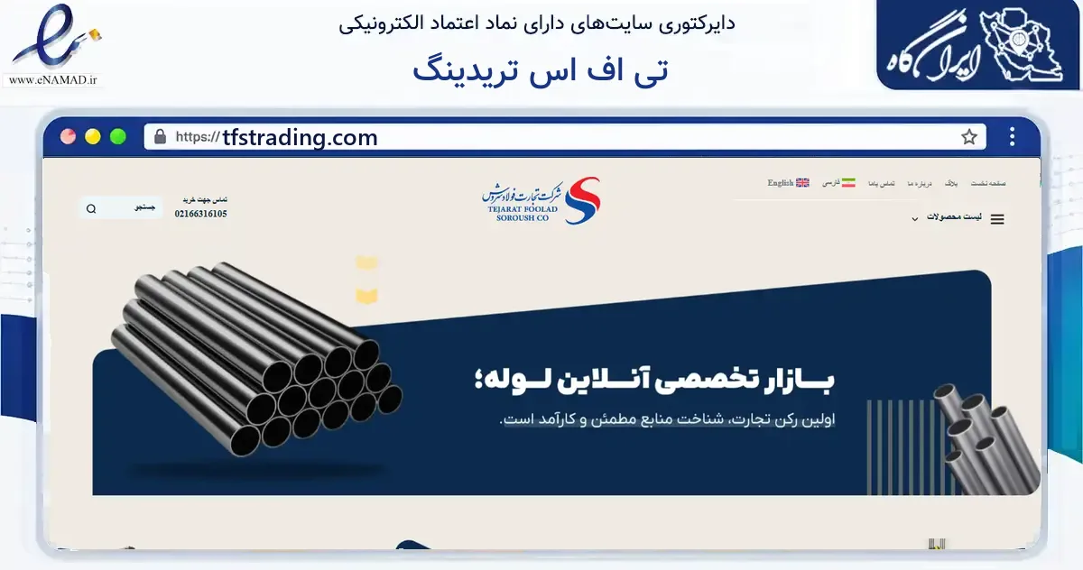 صفحه اصلی سایت تی اف اس تریدینگ به نشانی tfstrading.com که در زمینه فناوری اطلاعات، ارتباطات و دیجیتال با مرکزیت تهران فعالیت دارد.