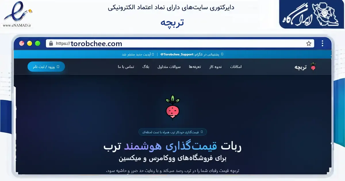 صفحه اصلی سایت تربچه به نشانی torobchee.com که در زمینه فناوری اطلاعات، ارتباطات و دیجیتال با مرکزیت نجف‌آباد فعالیت دارد.