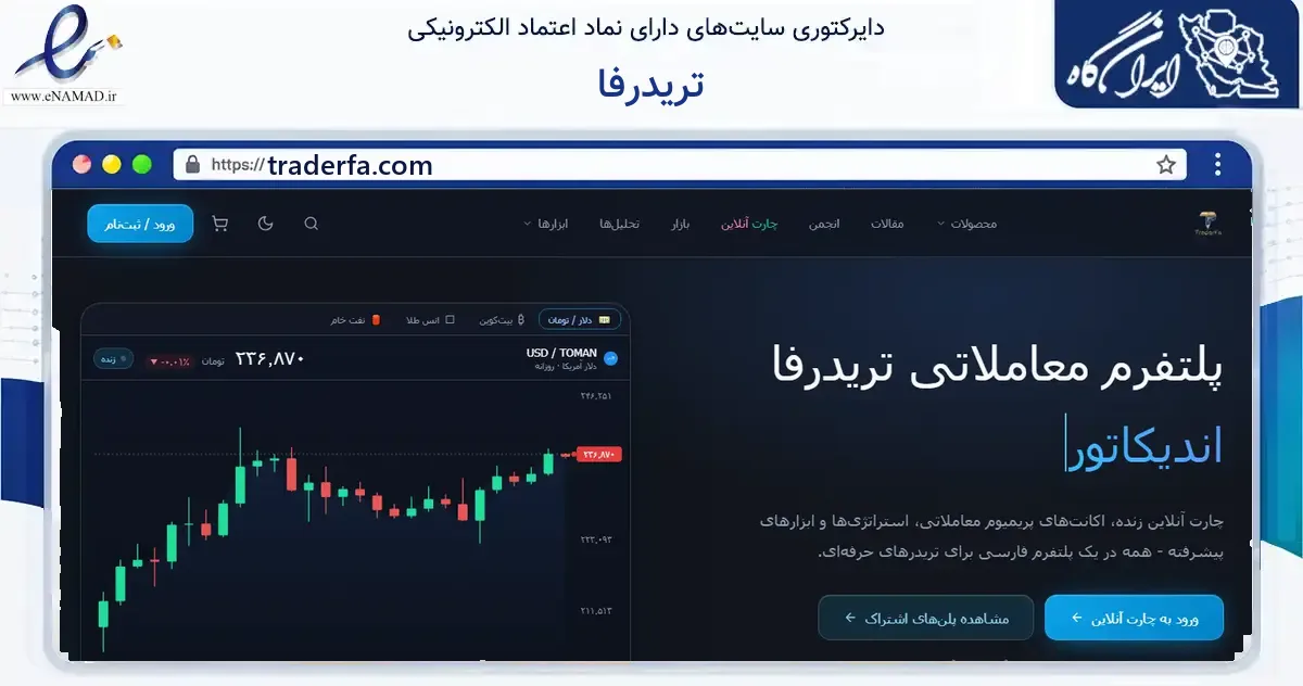 صفحه اصلی سایت تریدرفا به نشانی traderfa.com که در زمینه فناوری اطلاعات، ارتباطات و دیجیتال با مرکزیت شهرکرد فعالیت دارد.