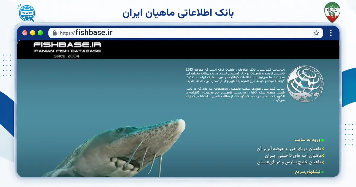 صفحه‌ی اصلی سایت بانک اطلاعاتی ماهیان ایران به نشانی fishbase.ir