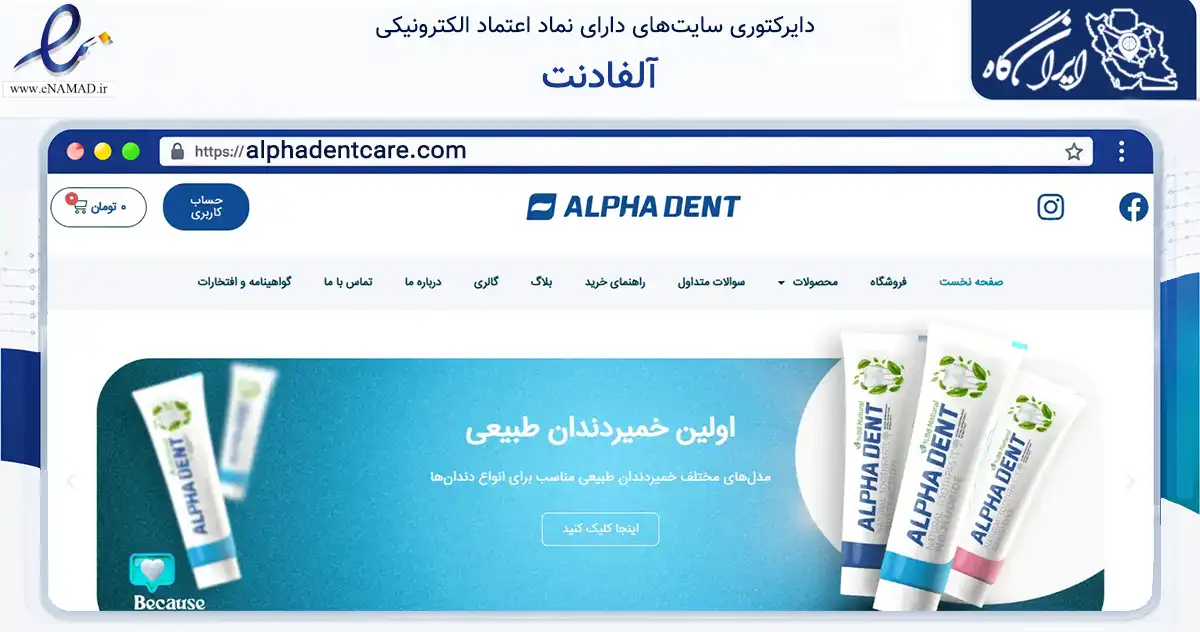 صفحه اصلی سایت آلفادنت به نشانی alphadentcare.com که در زمینه سلامت، درمان و پزشکی با مرکزیت سنندج فعالیت دارد.