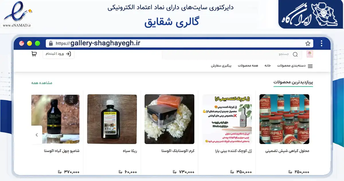 صفحه اصلی سایت گالری شقایق به نشانی gallery-shaghayegh.ir که در زمینه سلامت، درمان و پزشکی با مرکزیت مشهد فعالیت دارد.
