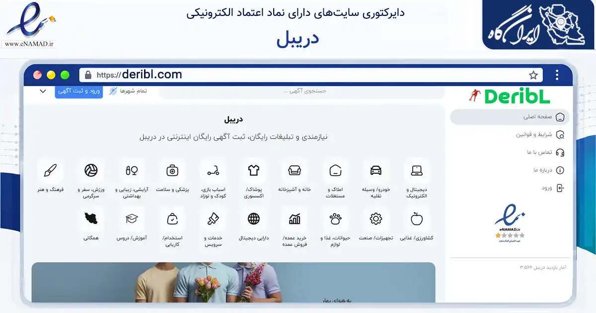 صفحه اصلی سایت دریبل به نشانی deribl.com که در زمینه سایر خدمات و فعالیت‌ها با مرکزیت تهران فعالیت دارد.