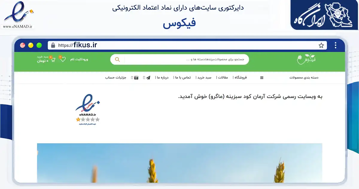 صفحه اصلی سایت فیکوس به نشانی fikus.ir که در زمینه سایر خدمات و فعالیت‌ها با مرکزیت خمین فعالیت دارد.