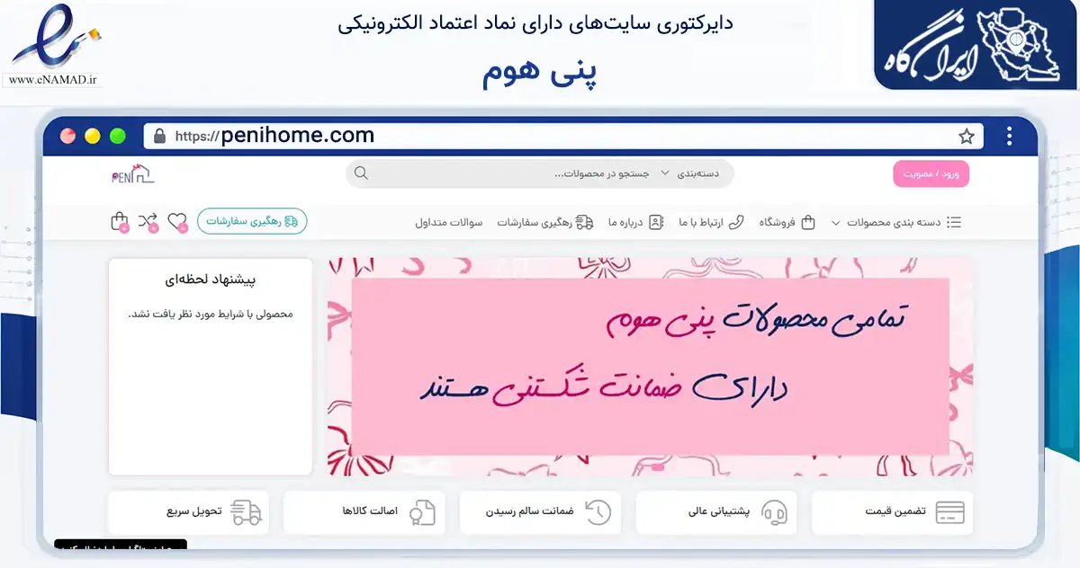 صفحه اصلی سایت پنی هوم به نشانی penihome.com که در زمینه سایر خدمات و فعالیت‌ها با مرکزیت تهران فعالیت دارد.