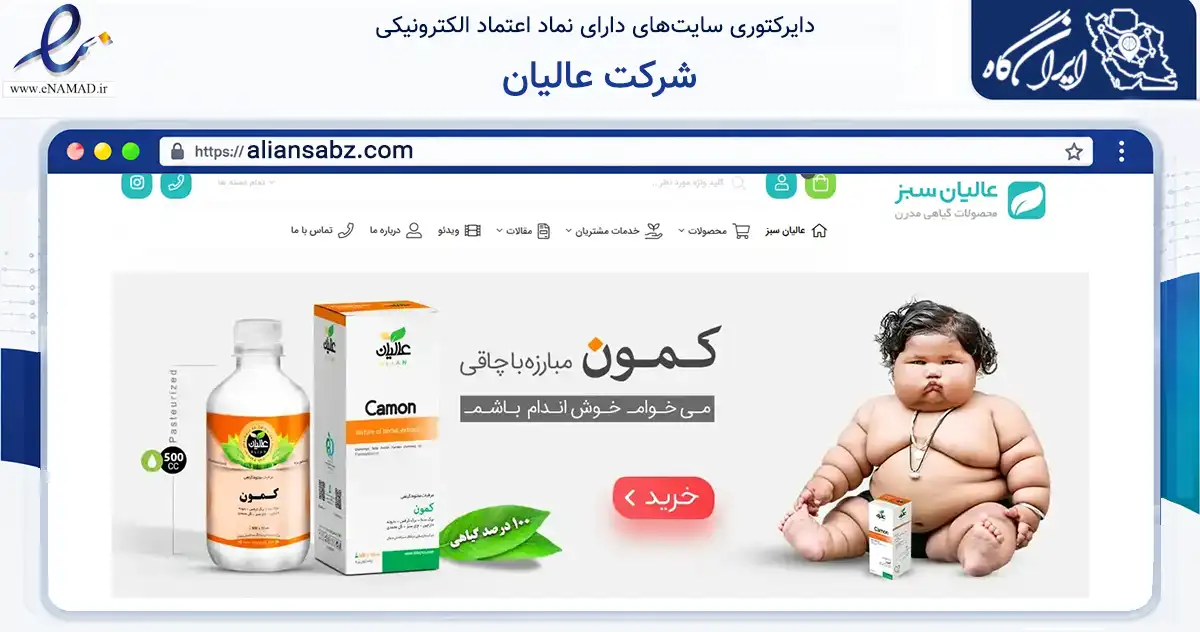 صفحه اصلی سایت شرکت عالیان به نشانی aliansabz.com که در زمینه تجارت، بازرگانی و تبلیغات با مرکزیت تهران فعالیت دارد.