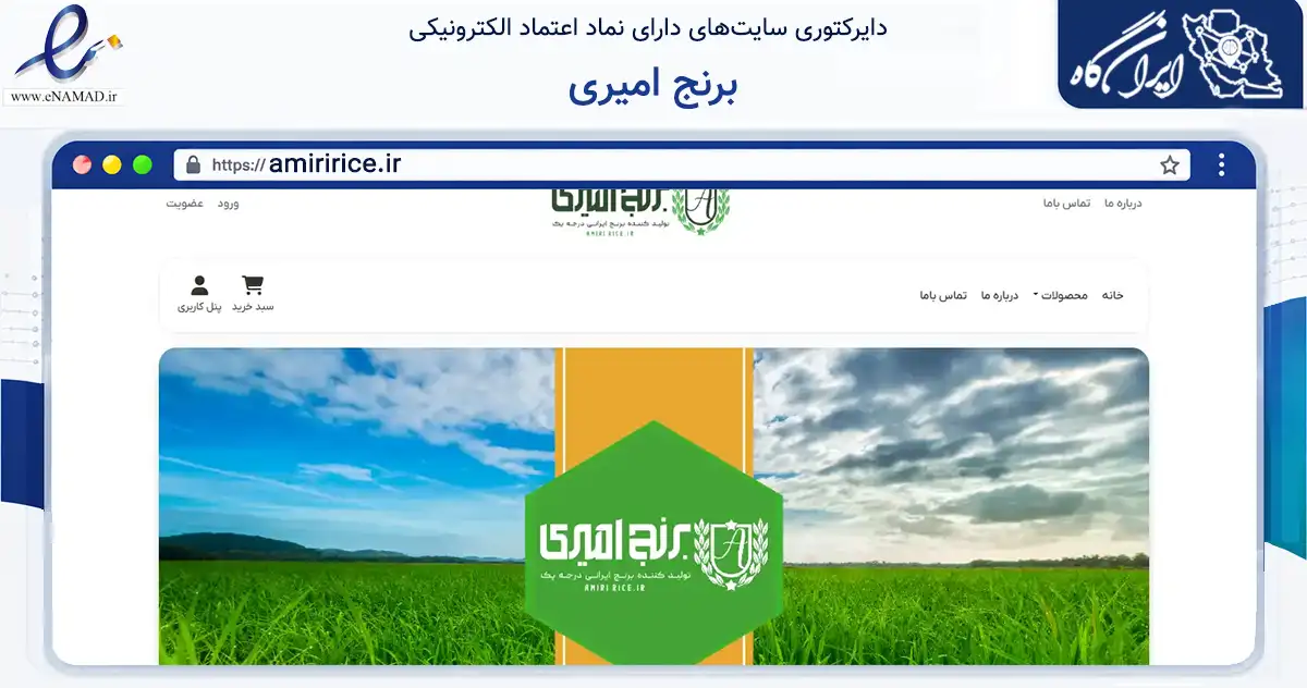 صفحه اصلی سایت برنج امیری به نشانی amiririce.ir که در زمینه تجارت، بازرگانی و تبلیغات با مرکزیت اصفهان فعالیت دارد.