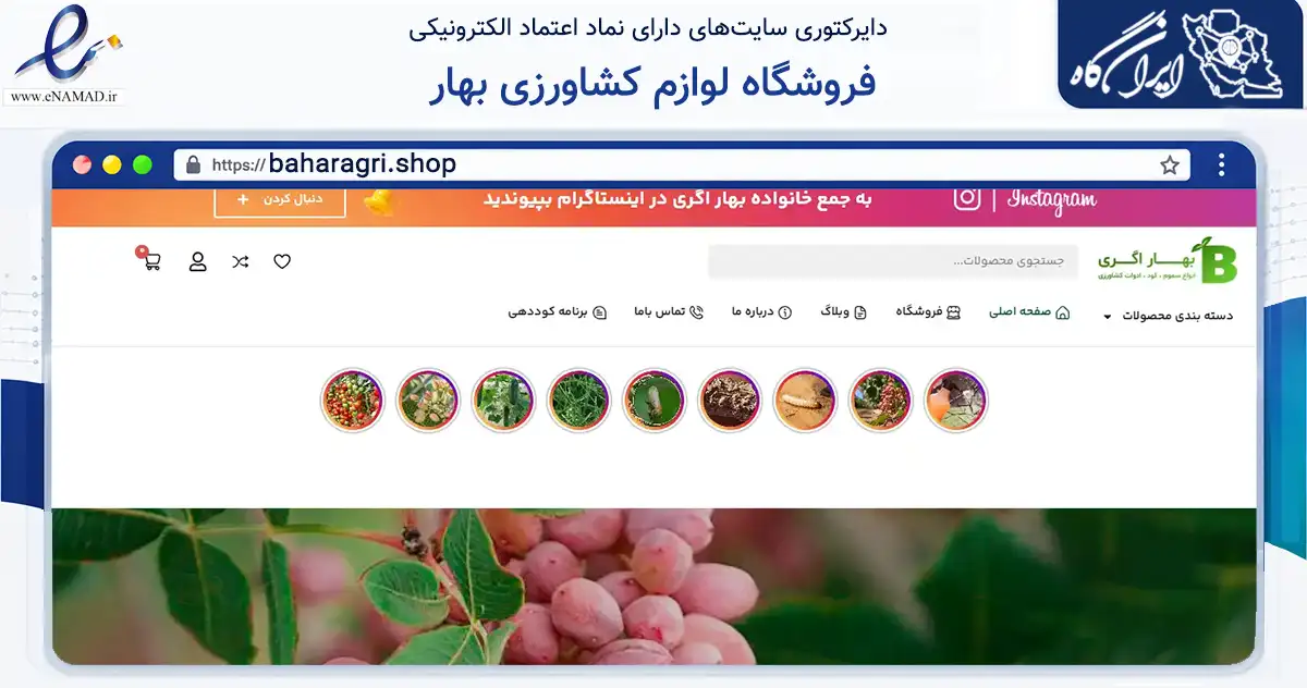 صفحه اصلی سایت فروشگاه لوازم کشاورزی بهار به نشانی baharagri.shop که در زمینه تجارت، بازرگانی و تبلیغات با مرکزیت سیرجان فعالیت دارد.