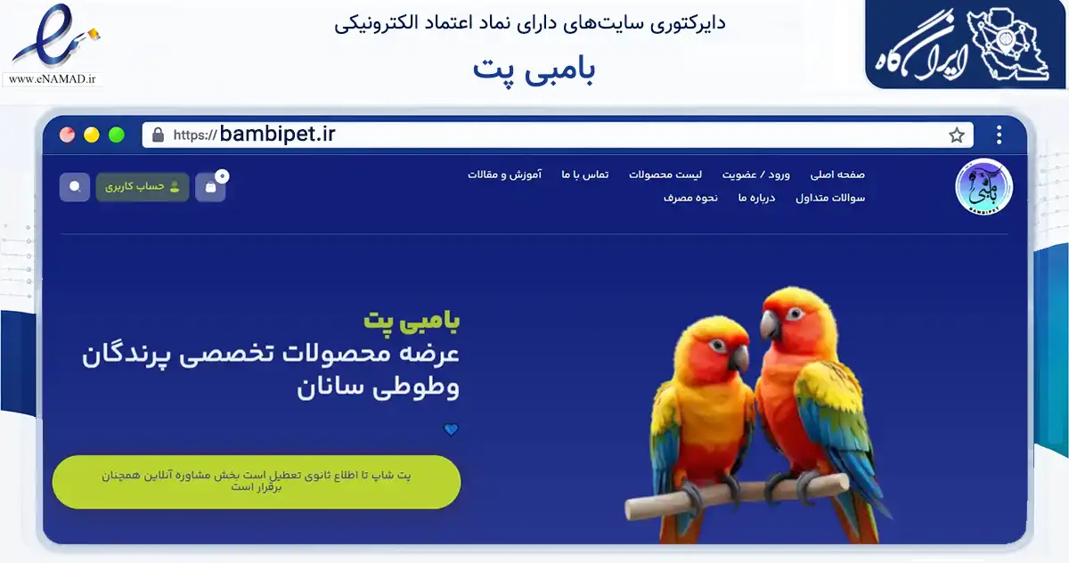 صفحه اصلی سایت بامبی پت به نشانی bambipet.ir که در زمینه تجارت، بازرگانی و تبلیغات با مرکزیت همدان فعالیت دارد.
