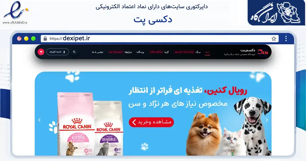 صفحه اصلی سایت دکسی پت به نشانی dexipet.ir که در زمینه تجارت، بازرگانی و تبلیغات با مرکزیت مشهد فعالیت دارد.