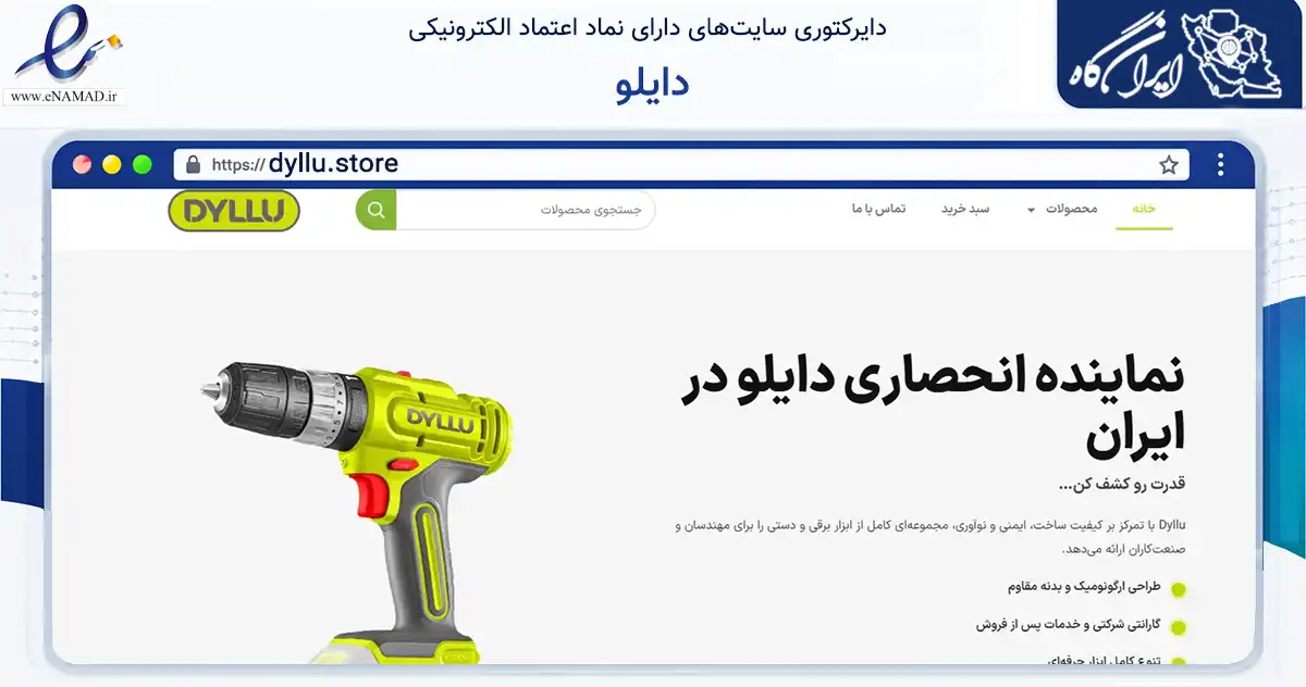 صفحه اصلی سایت دایلو به نشانی dyllu.store که در زمینه تجارت، بازرگانی و تبلیغات با مرکزیت سنندج فعالیت دارد.