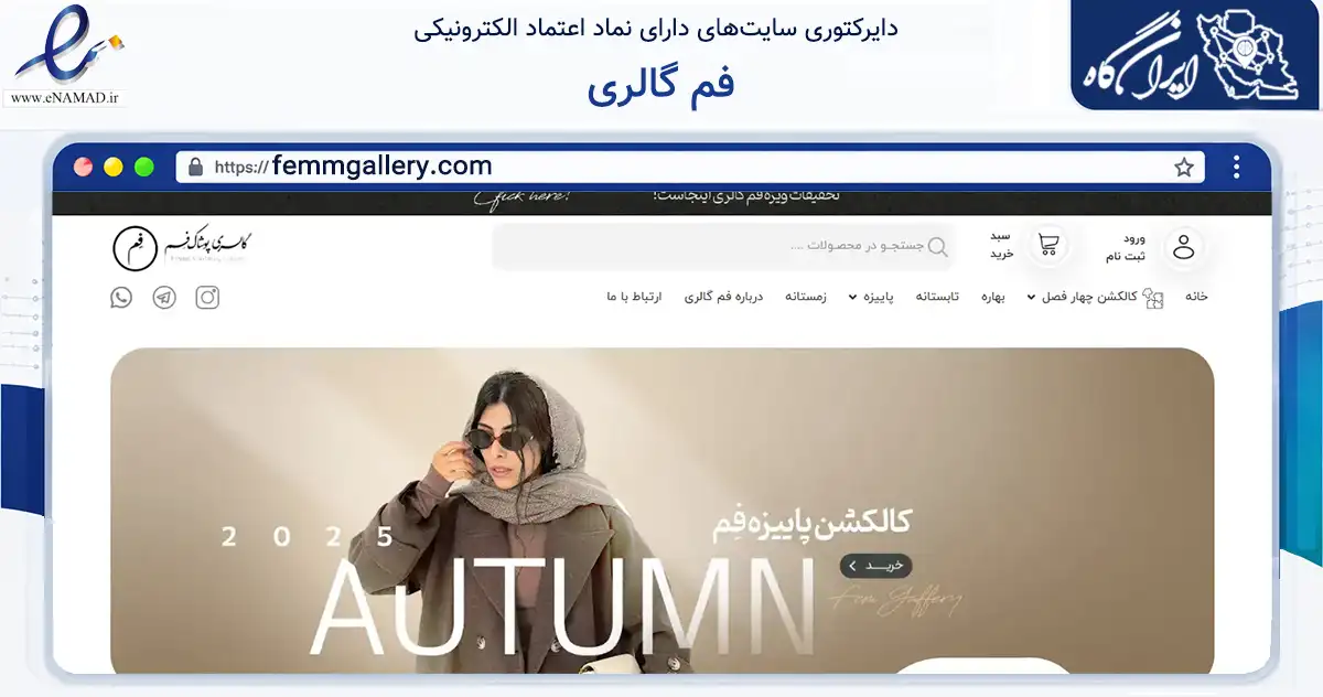 صفحه اصلی سایت فم گالری به نشانی femmgallery.com که در زمینه تجارت، بازرگانی و تبلیغات با مرکزیت شیراز فعالیت دارد.