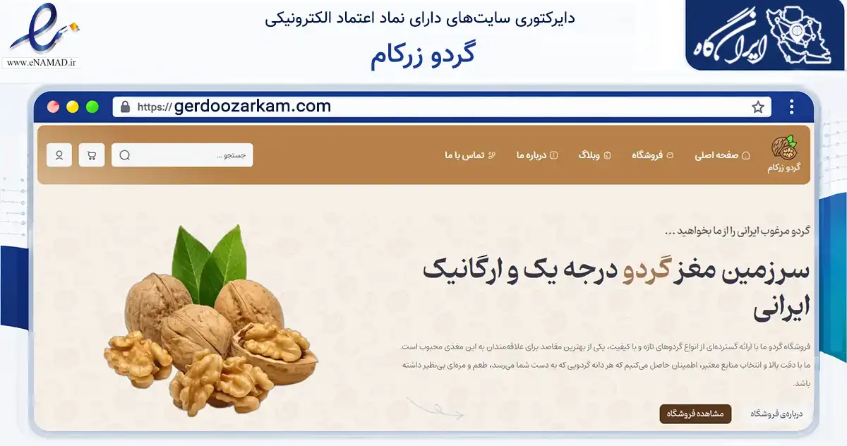 صفحه اصلی سایت گردو زرکام به نشانی gerdoozarkam.com که در زمینه تجارت، بازرگانی و تبلیغات با مرکزیت تهران فعالیت دارد.