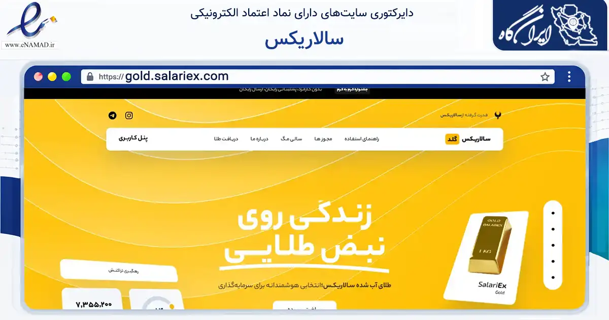 صفحه اصلی سایت سالاریکس به نشانی gold.salariex.com که در زمینه تجارت، بازرگانی و تبلیغات با مرکزیت دورود فعالیت دارد.