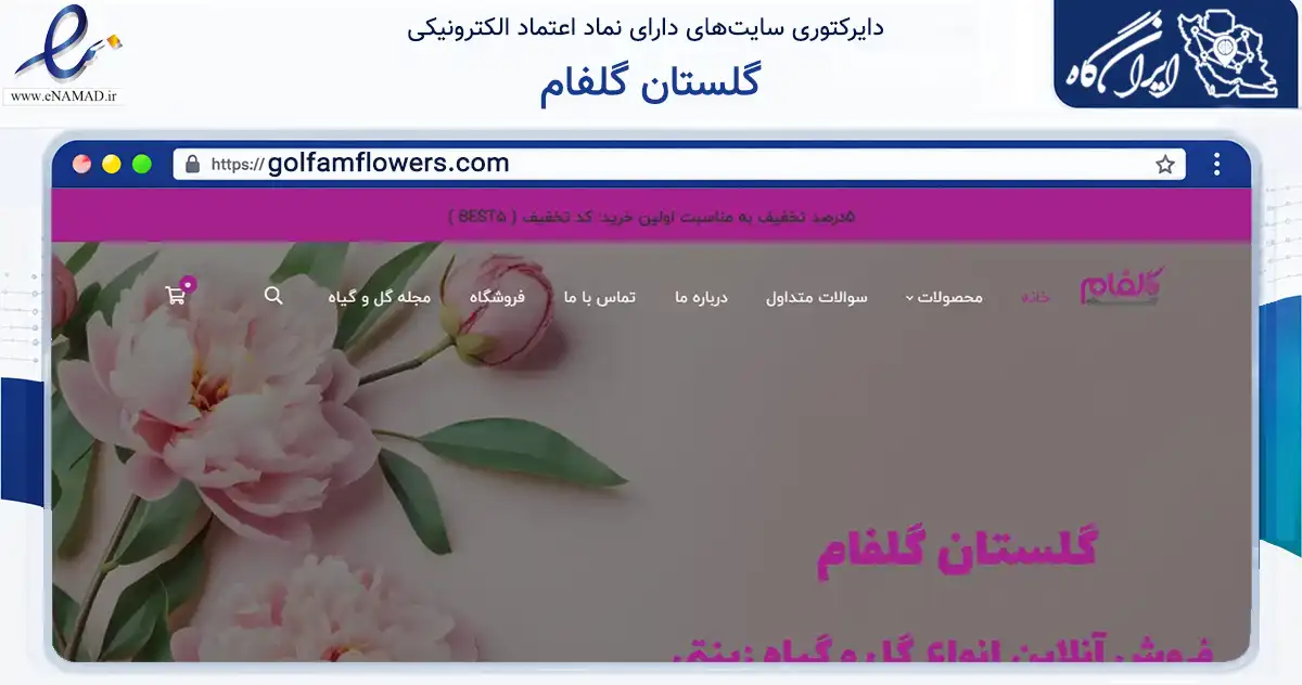 صفحه اصلی سایت گلستان گلفام به نشانی golfamflowers.com که در زمینه تجارت، بازرگانی و تبلیغات با مرکزیت تهران فعالیت دارد.