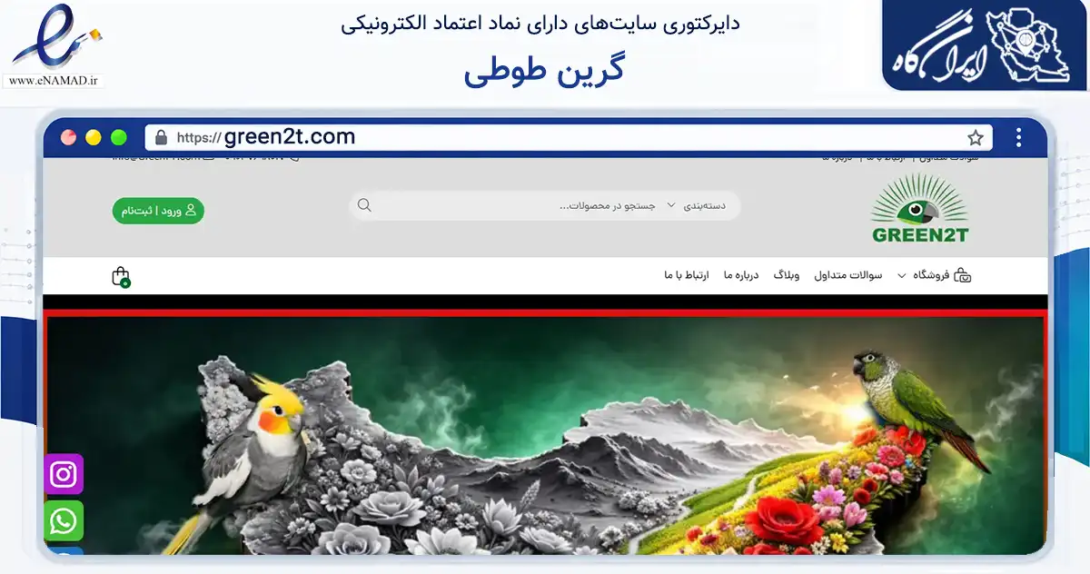 صفحه اصلی سایت گرین طوطی به نشانی green2t.com که در زمینه تجارت، بازرگانی و تبلیغات با مرکزیت کرج فعالیت دارد.