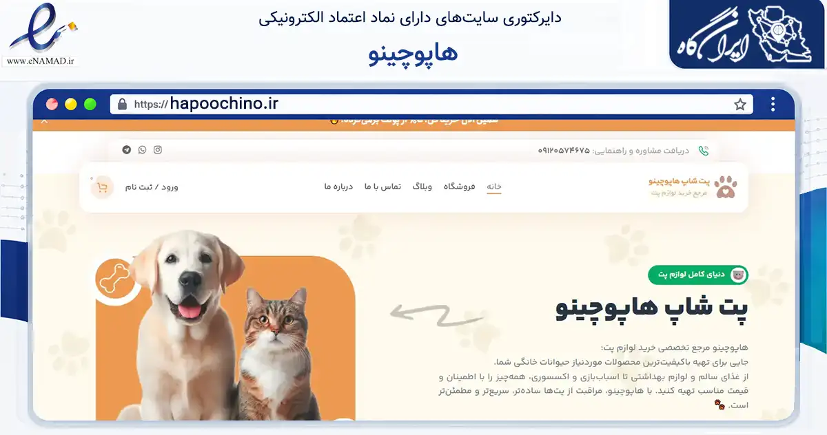 صفحه اصلی سایت هاپوچینو به نشانی hapoochino.ir که در زمینه تجارت، بازرگانی و تبلیغات با مرکزیت تهران فعالیت دارد.