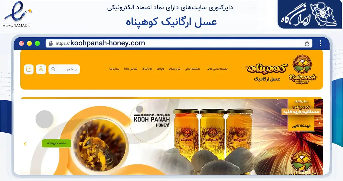 صفحه اصلی سایت عسل ارگانیک کوهپناه به نشانی koohpanah-honey.com که در زمینه تجارت، بازرگانی و تبلیغات با مرکزیت تفرش فعالیت دارد.