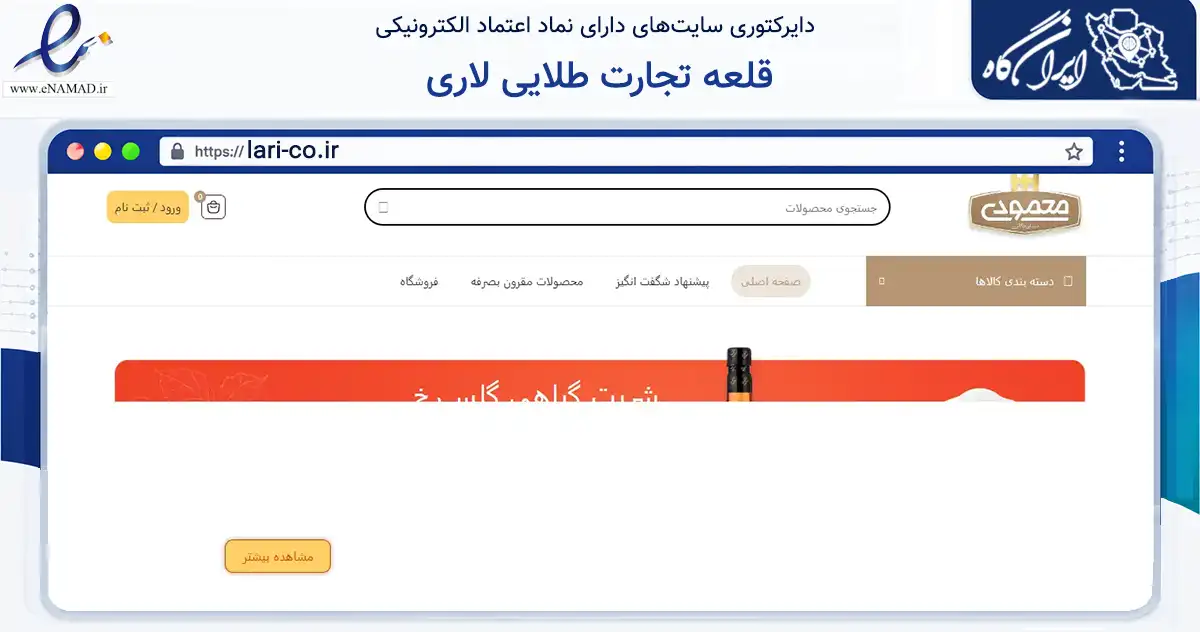 صفحه اصلی سایت قلعه تجارت طلایی لاری به نشانی lari-co.ir که در زمینه تجارت، بازرگانی و تبلیغات با مرکزیت شیراز فعالیت دارد.