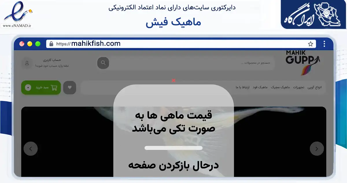 صفحه اصلی سایت ماهیک فیش به نشانی mahikfish.com که در زمینه تجارت، بازرگانی و تبلیغات با مرکزیت ری فعالیت دارد.