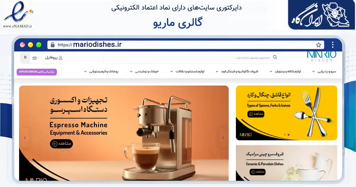 صفحه اصلی سایت گالری ماریو به نشانی mariodishes.ir که در زمینه تجارت، بازرگانی و تبلیغات با مرکزیت تهران فعالیت دارد.