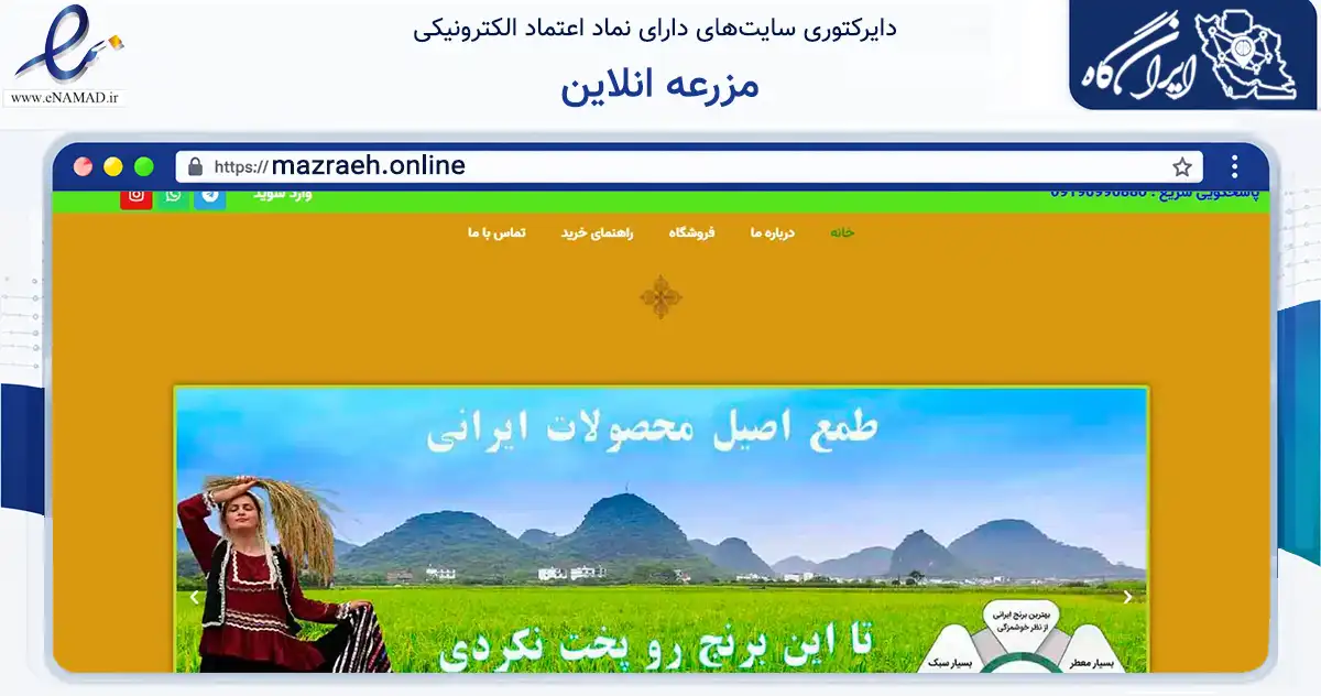 صفحه اصلی سایت مزرعه انلاین به نشانی mazraeh.online که در زمینه تجارت، بازرگانی و تبلیغات با مرکزیت تهران فعالیت دارد.