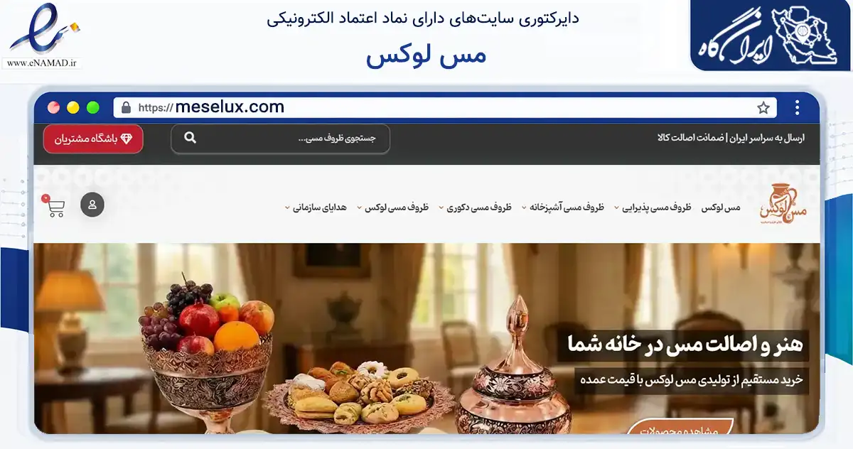 صفحه اصلی سایت مس لوکس به نشانی meselux.com که در زمینه تجارت، بازرگانی و تبلیغات با مرکزیت زنجان فعالیت دارد.