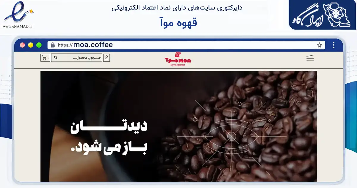 صفحه اصلی سایت قهوه موآ به نشانی moa.coffee که در زمینه تجارت، بازرگانی و تبلیغات با مرکزیت ری فعالیت دارد.