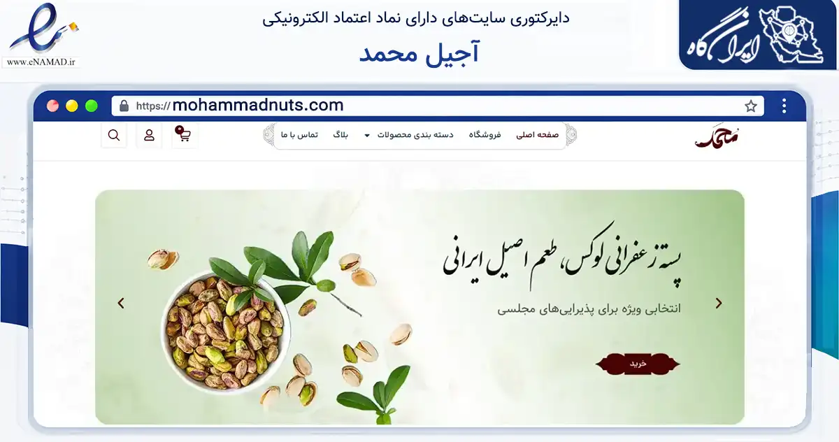 صفحه اصلی سایت آجیل محمد به نشانی mohammadnuts.com که در زمینه تجارت، بازرگانی و تبلیغات با مرکزیت تهران فعالیت دارد.
