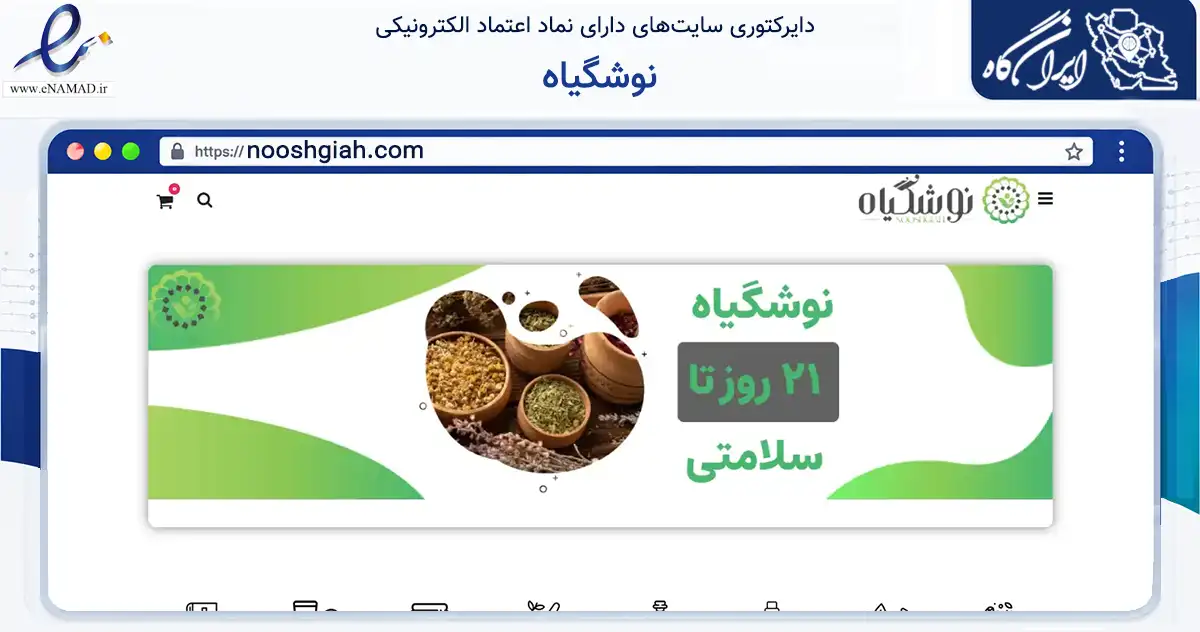 صفحه اصلی سایت نوشگیاه به نشانی nooshgiah.com که در زمینه تجارت، بازرگانی و تبلیغات با مرکزیت کرج فعالیت دارد.