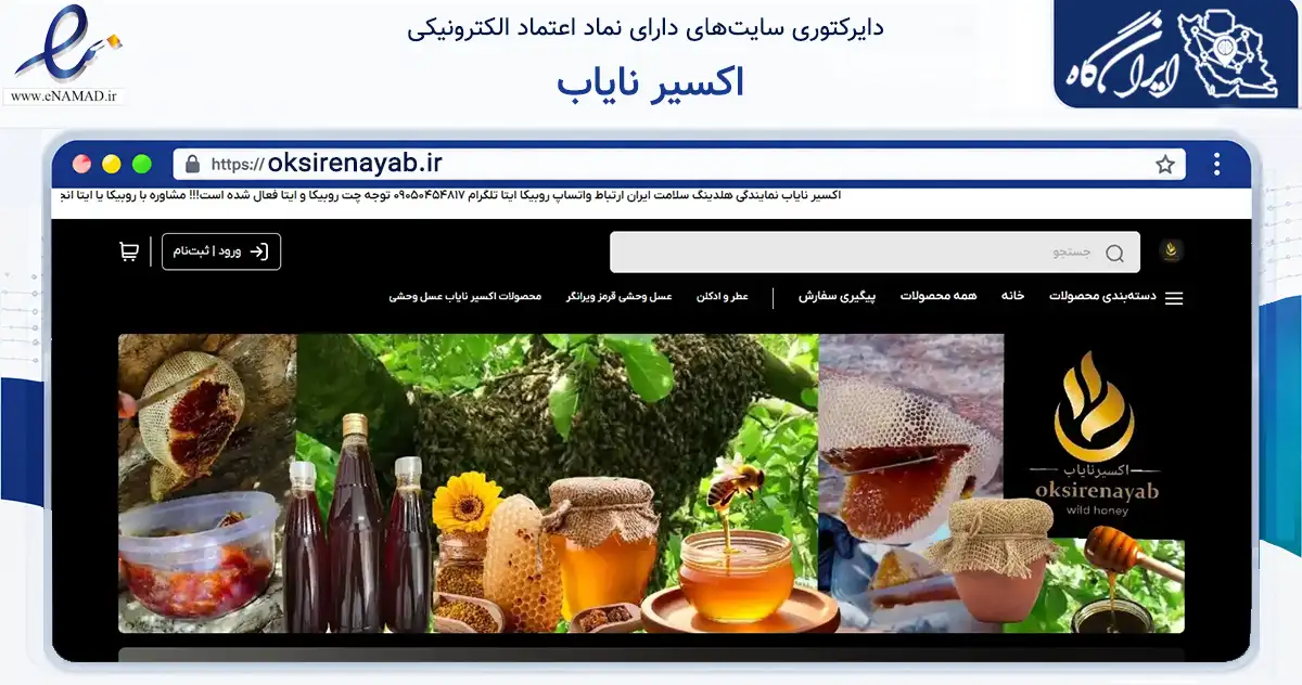 صفحه اصلی سایت اکسیر نایاب به نشانی oksirenayab.ir که در زمینه تجارت، بازرگانی و تبلیغات با مرکزیت ساری فعالیت دارد.