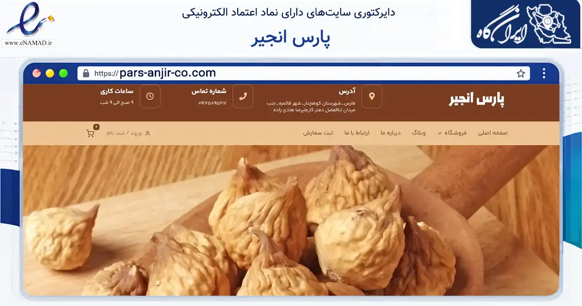 صفحه اصلی سایت پارس انجیر به نشانی pars-anjir-co.com که در زمینه تجارت، بازرگانی و تبلیغات با مرکزیت کوه چنار فعالیت دارد.
