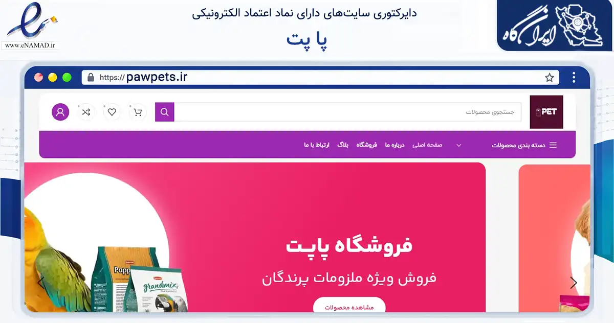 صفحه اصلی سایت پا پت به نشانی pawpets.ir که در زمینه تجارت، بازرگانی و تبلیغات با مرکزیت مشهد فعالیت دارد.