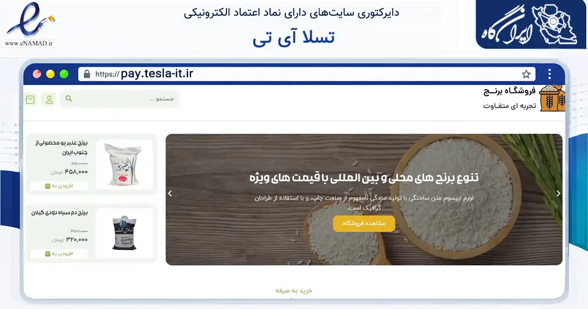 صفحه اصلی سایت تسلا آی تی به نشانی pay.tesla-it.ir که در زمینه تجارت، بازرگانی و تبلیغات با مرکزیت یزد فعالیت دارد.