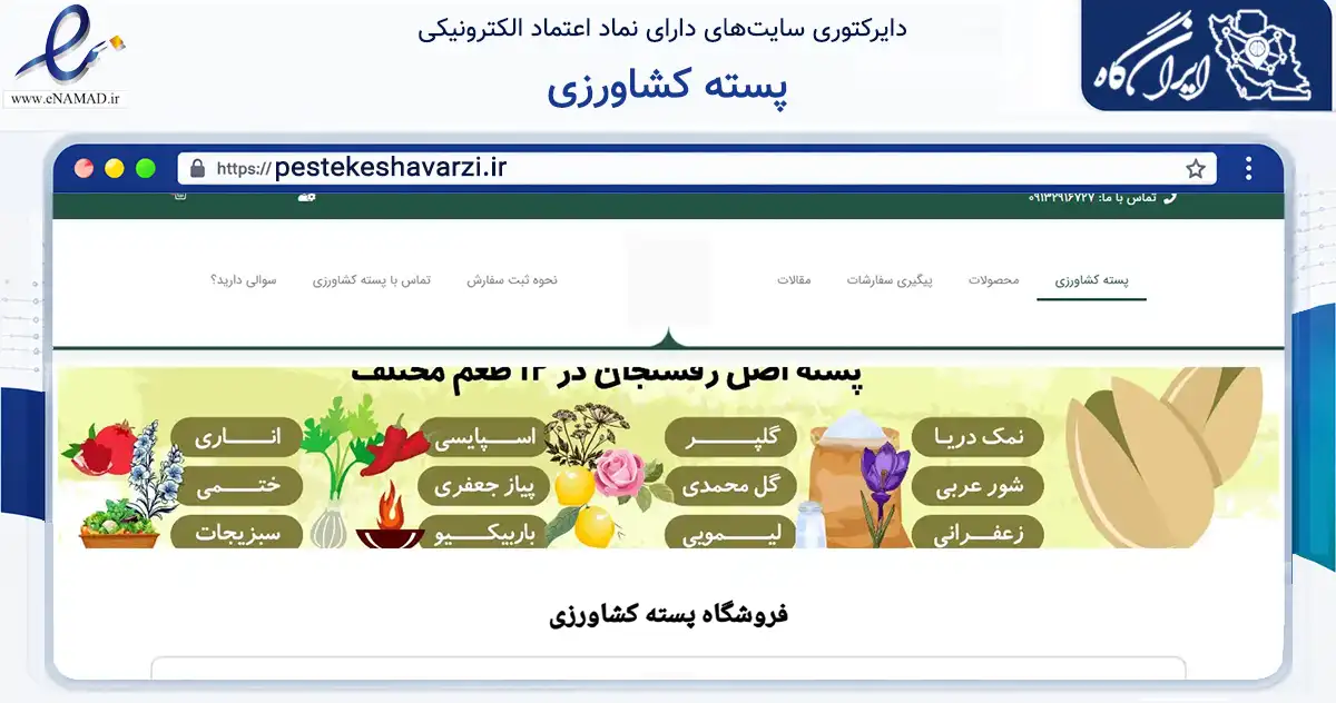 صفحه اصلی سایت پسته کشاورزی به نشانی pestekeshavarzi.ir که در زمینه تجارت، بازرگانی و تبلیغات با مرکزیت رفسنجان فعالیت دارد.